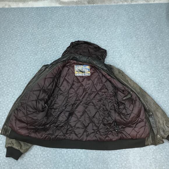 Vintage Members Only Leather Jacket Mens 46 Brown Bomber Hooded Quilted 90s - Picture 3 of 16